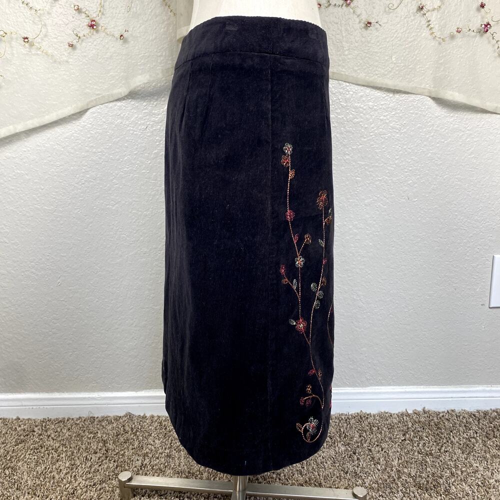 Ecologie Corduroy Embroidered Midi Skirt Cottagecore Coquette Whimsigoth Sz 6 - Picture 7 of 12